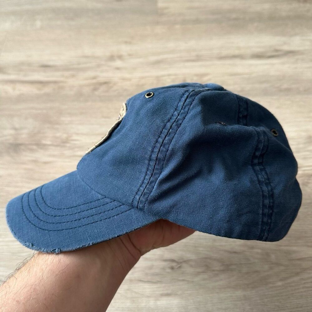 American Eagle Outfitters AEO Blue & Brown Distressed Patch Ball Cap Hat - Picture 5 of 8
